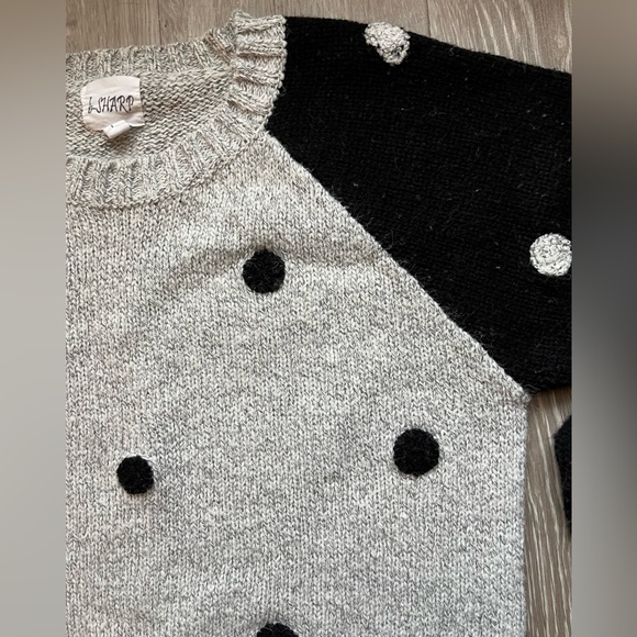 B-Sharp Polka Dot Knit Sweater Size L Whimsigoth Quirky Preppy Bauble Neutral - Picture 6 of 12